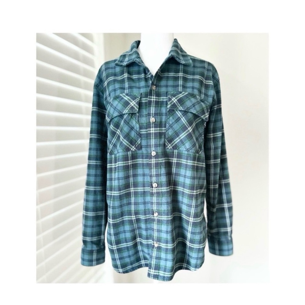 TNA Green and Blue Plaid Shirt with Label